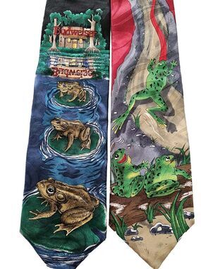 2 Budweiser Frogs Vintage 1995 Silk Tie Anheuser-Busch Necktie 56" x 4"